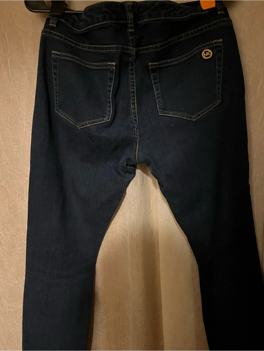 Michael Kors Dark Blue Skinny Jeans with Gold Zip Accents